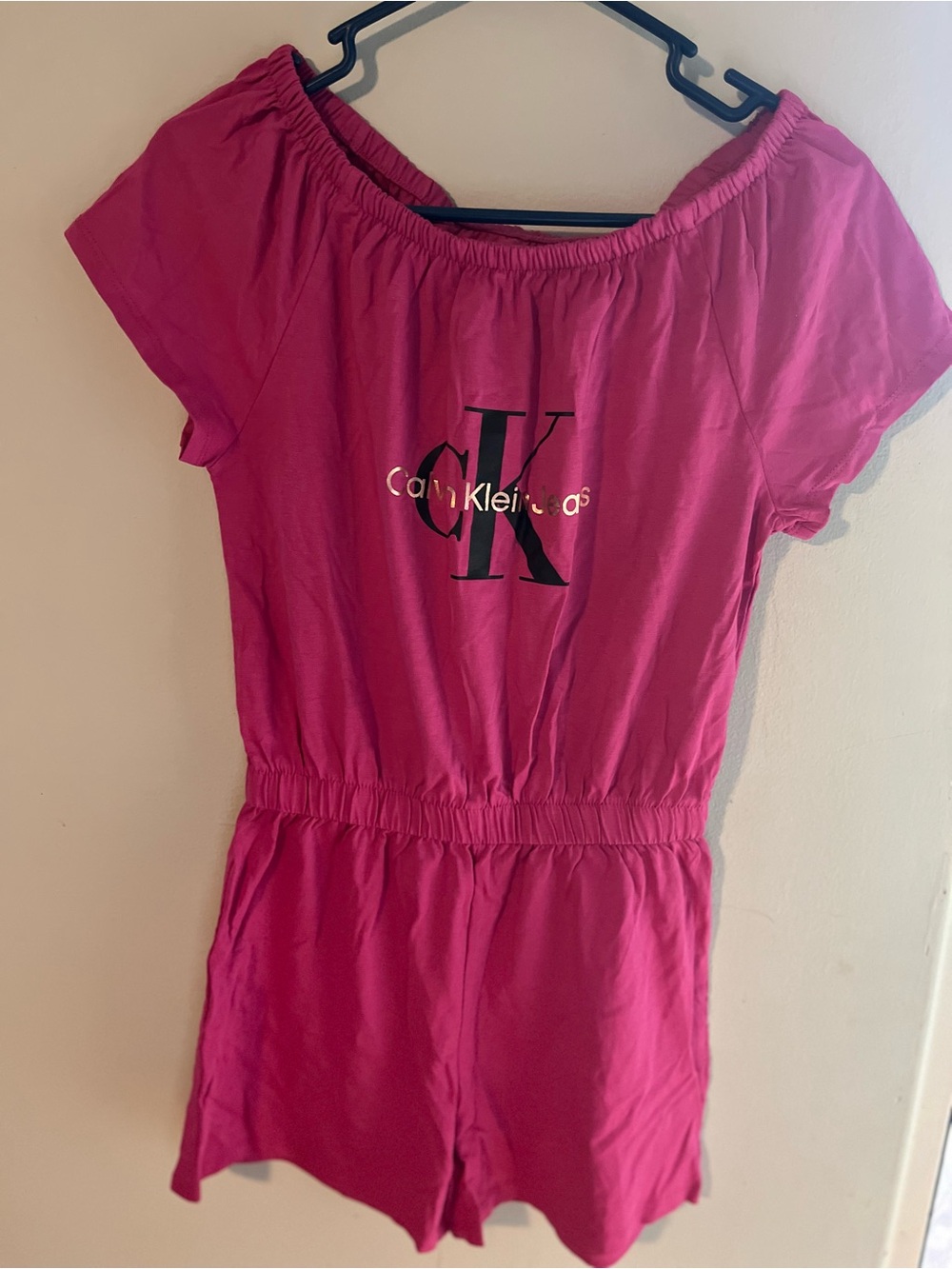 Calvin Klein Jeans Fuchsia Logo Off-Shoulder Romper